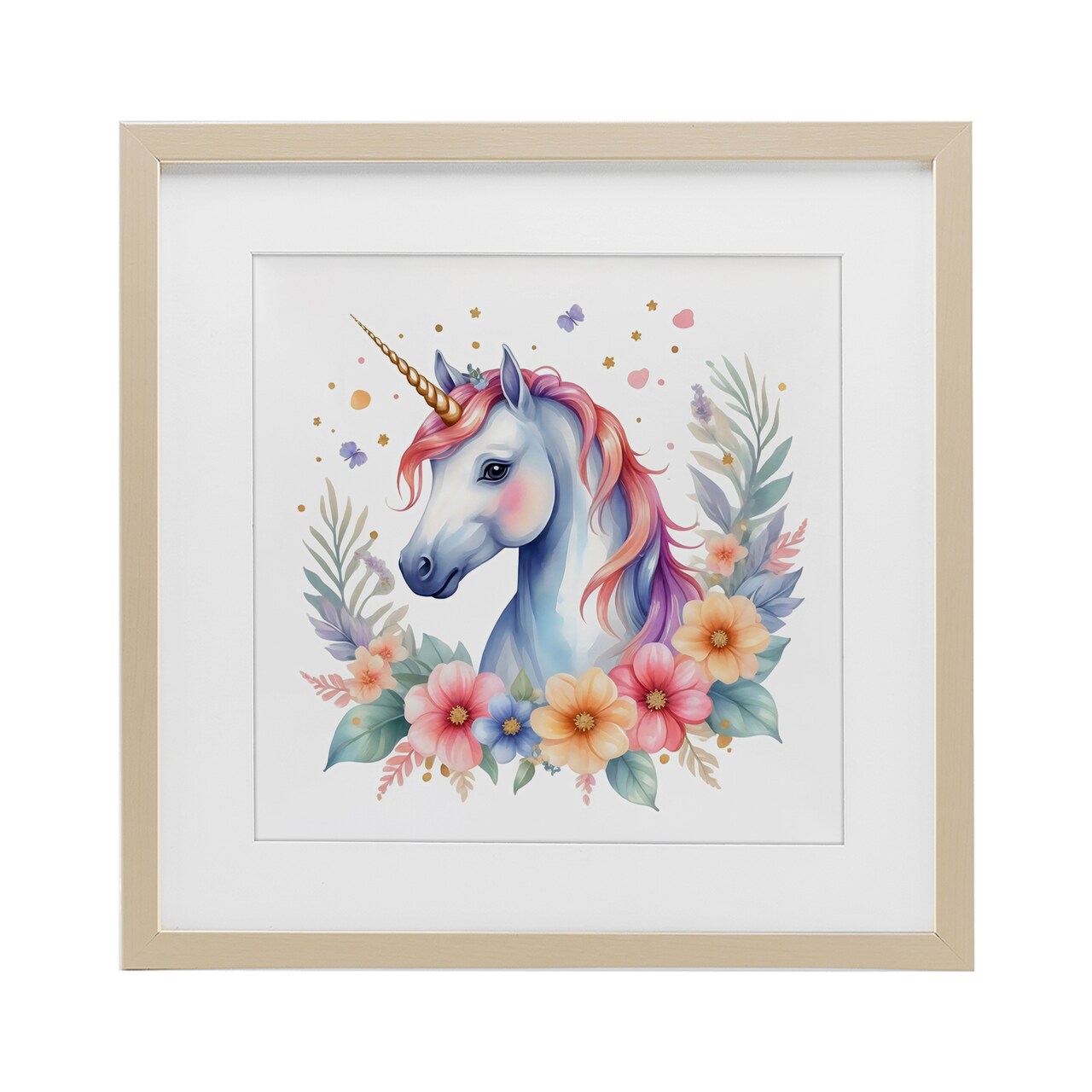 Stupell Industries Colorful Unicorn with Flowers Framed Print Under Glass, design by Creative Studio